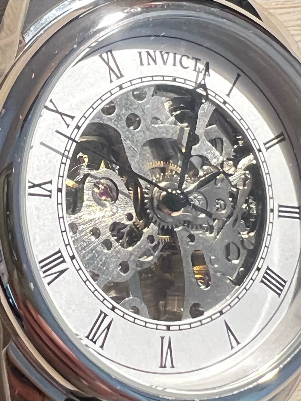 Invicta Skeleton Dial Wristwatch with Black Croc-Embossed Leather Strap